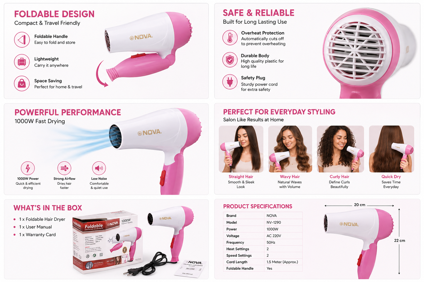 Professional Folding Hair Dryer - 2 Speed Control