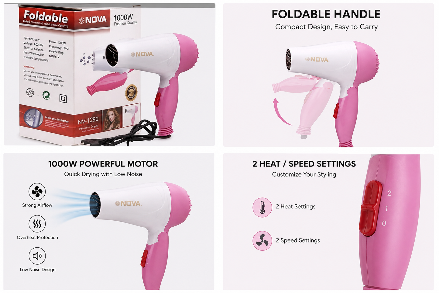 Professional Folding Hair Dryer - 2 Speed Control